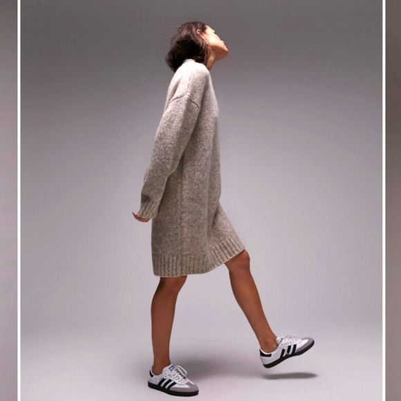 Topshop Oversized Sweater Dress in Oatmeal - Picture 3 of 10
